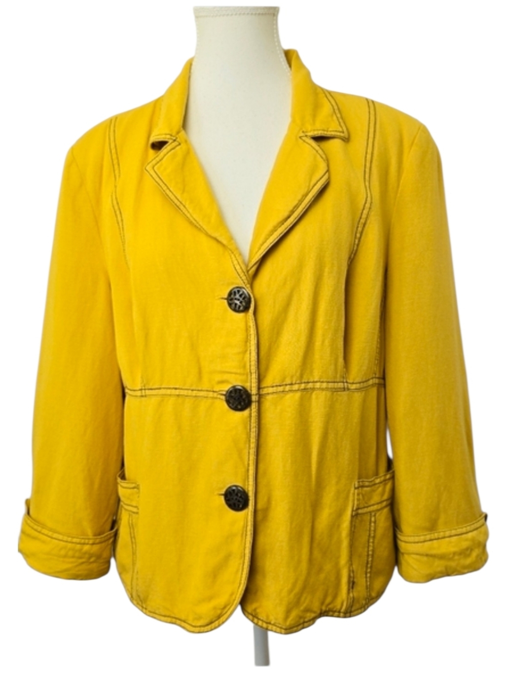 Scott Taylor Yellow Linen Blend Jacket Blazer Sz 16 Lightweight Spring Summer